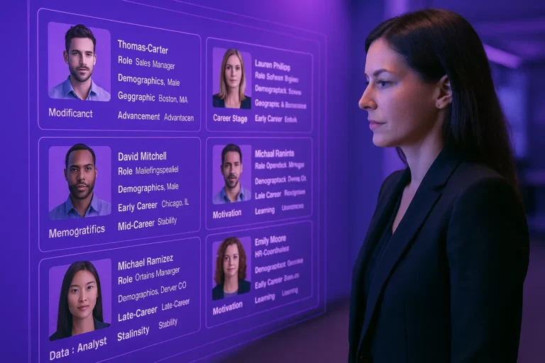 recruiter looking at ideal candidate profiles on a board