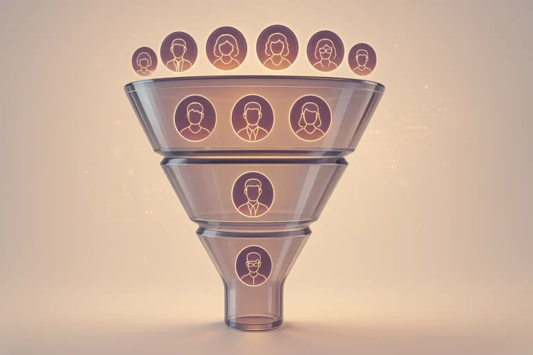 Visual representation of a recruitment funnel, showing multiple candidates at the top and fewer at the bottom, illustrating the talent acquisition process.